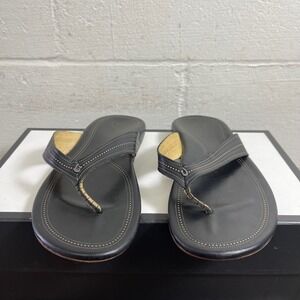 Olukai Wana Black Leather Flip Flops Thong Sandals Slip On Women's 10 US/40 EU